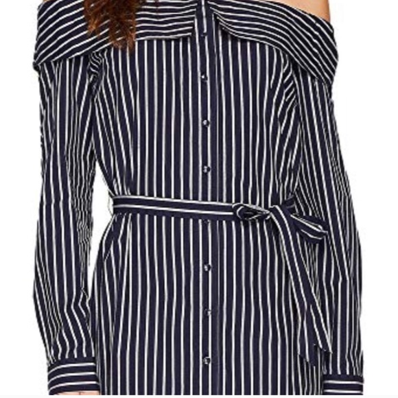 NWT Kensie | Navy Striped Oxford Of the Shoulder - Picture 4 of 7